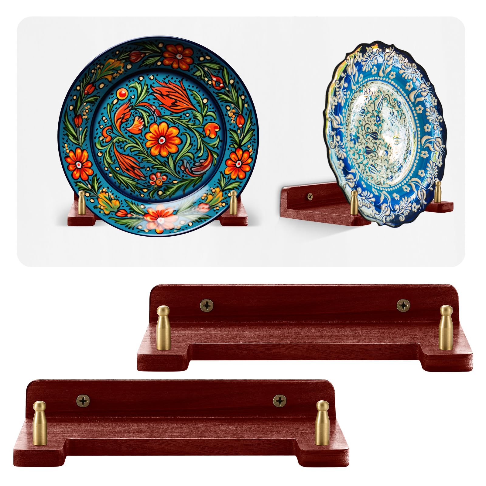 Photo 1 of Chunful 2 Pieces Wall Plate Hanger for 6-16 Inch Plates Acacia Wood & Brass Decorative Wall Mount Display Holder for Displaying, Picture Frames, Certificates, and Artwork in Home Decor
