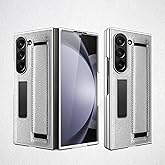 XIMAND for Samsung Galaxy Z Fold 7 Slim Case with Wrist Strap & Multi-Angle Stand, Built-in Screen Protector Shockproof Full Body Drop Fall Protection - Silver