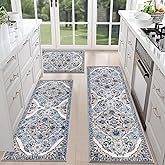 HEBE Farmhouse Kitchen Rugs Sets of 3 Non Slip Washable Boho Kitchen Rugs and Mats for Floor Kitchen Runner Rug Floor Carpet for Kitchen, Laundry, Hallways