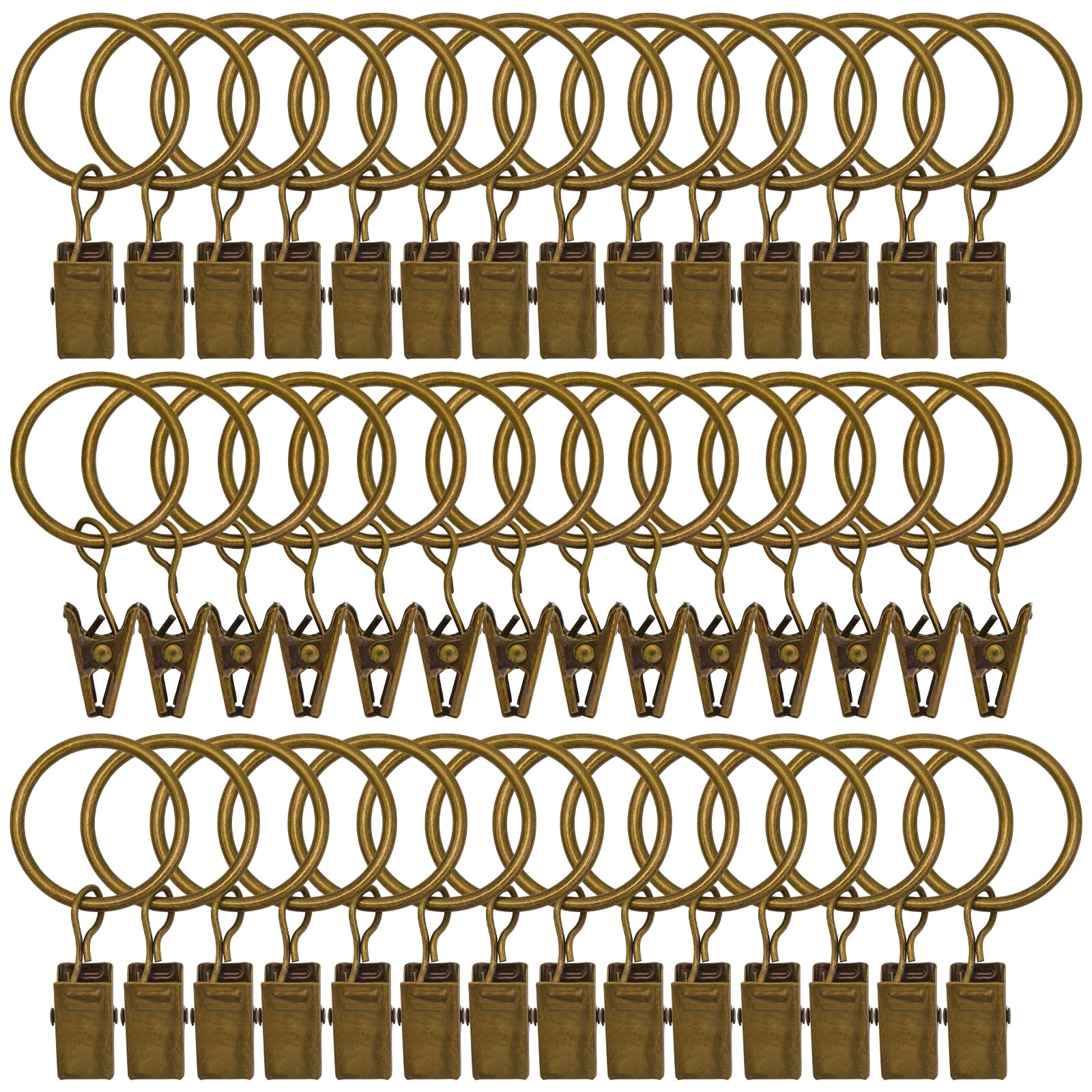 Photo 1 of 42 Pack Curtain Rings with Clips 1.26" Interior Diameter,Metal Drapery Ring with Clips Compatible with up to 1 inch Drapery Rod,Strong Vintage Decorative Rustproof Drapery Ring with Hooks(Bronze)