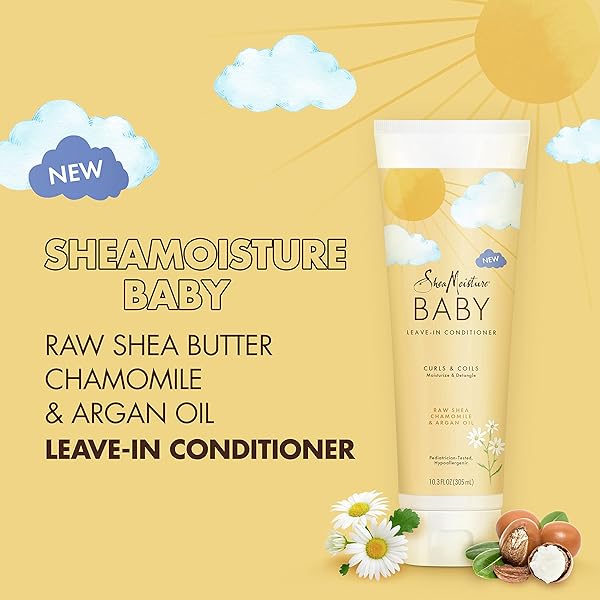 SHEAMOISTURE BABY LEAVE-IN CONDITIONER FOR CURLY HAIR RAW SHEA, CHAMOMILE AND ARGAN OIL MOISTURIZES AND HELPS DETANGLE DELICATE CURLS AND COILS 10.3 OZ