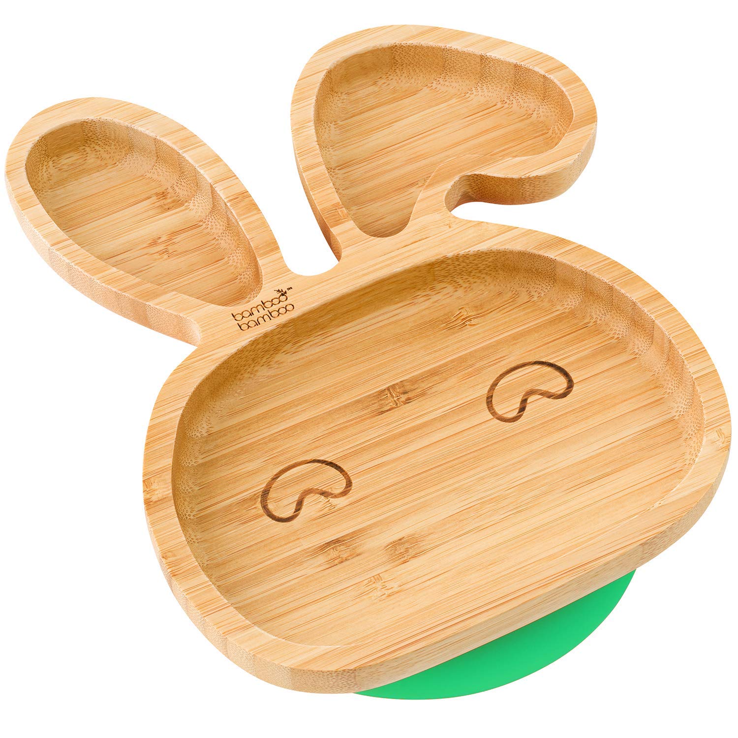 bamboo bamboo Baby and Toddler Plate with Suction Cup for Feeding and Weaning, Bunny Shaped Bamboo Plates with Secure Suction for Babies from 6 Months (Bunny, Green)