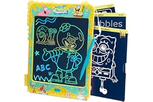 JITTERYGIT Spongebob Squarepants LCD Doodle Writing Tablet Toy - Travel Essential for Kids - Birthday Gift for Boys & Girls - STEM Drawing & Educational Learning Activity Games (Bubble Turquoise)