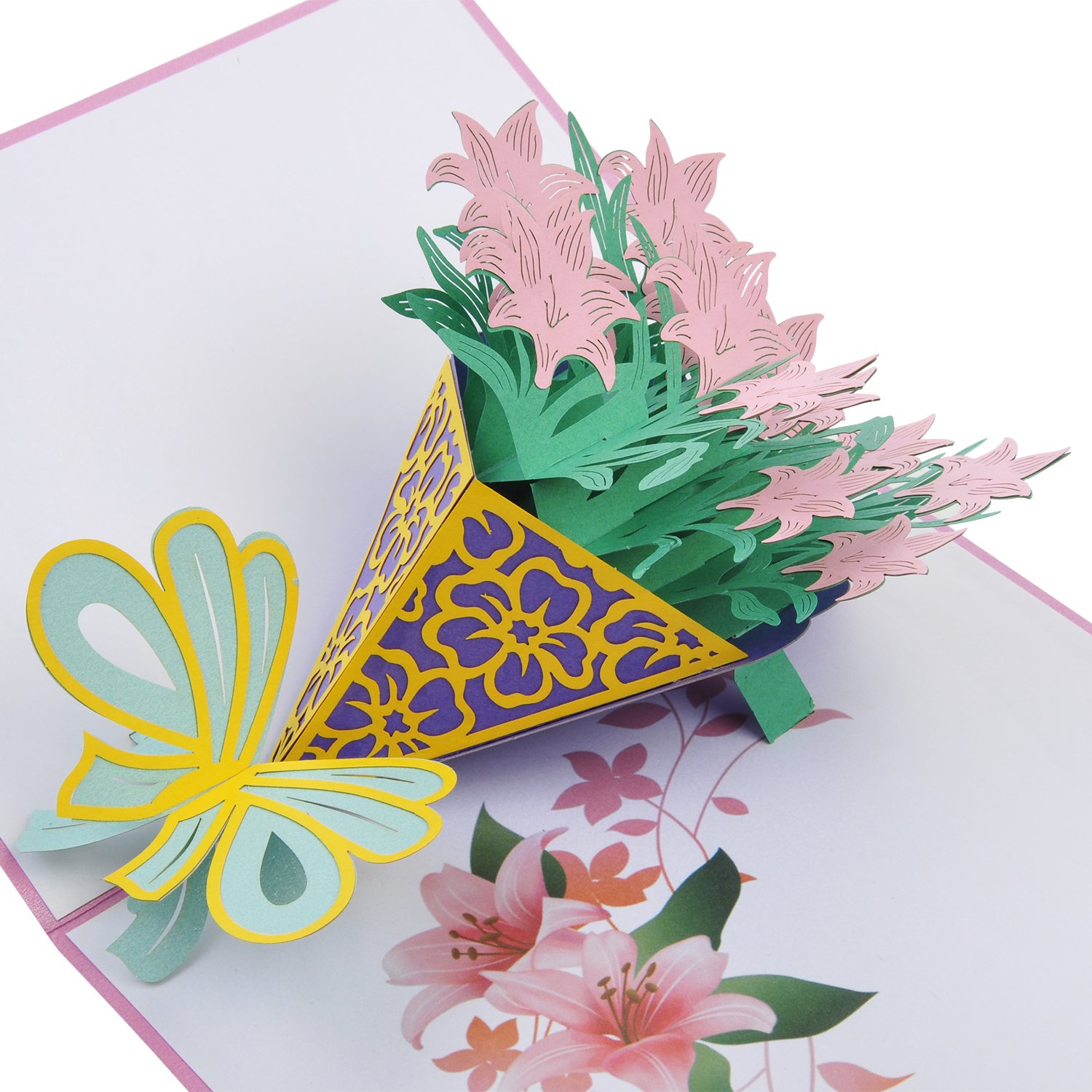 Mother\'s Day Card, Lily Bouquet Pop Up Card, 3D Greeting Card, Thanks Card, Birthday Card, Anniversary Card, Valentine\'s Day Gift Card - LOVEDD