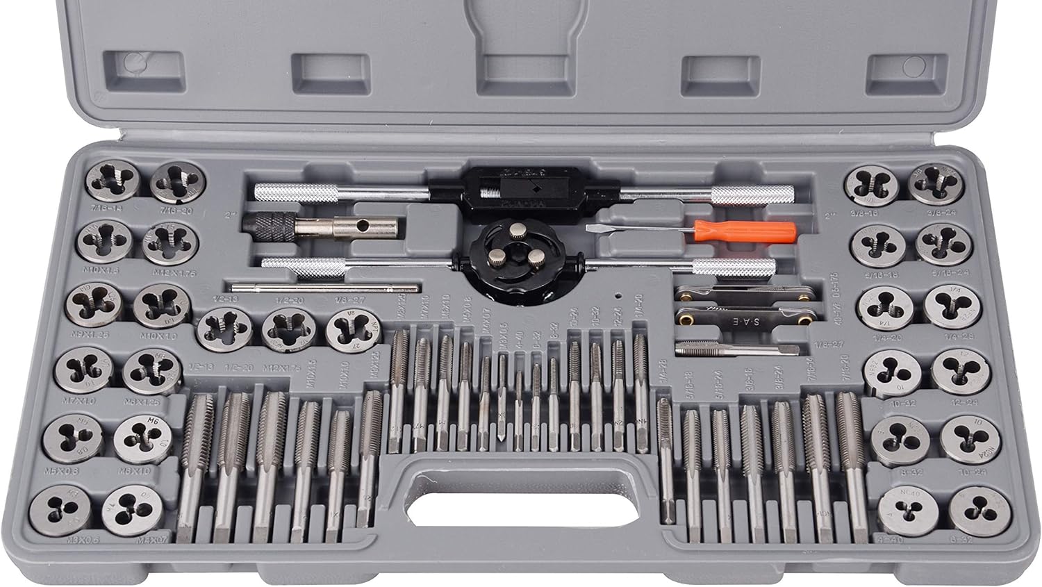 60 pcs Metric and SAE Alloy Steel Standard Internal and External Tap and Die Set Coarse and Fine Threads - Image 4