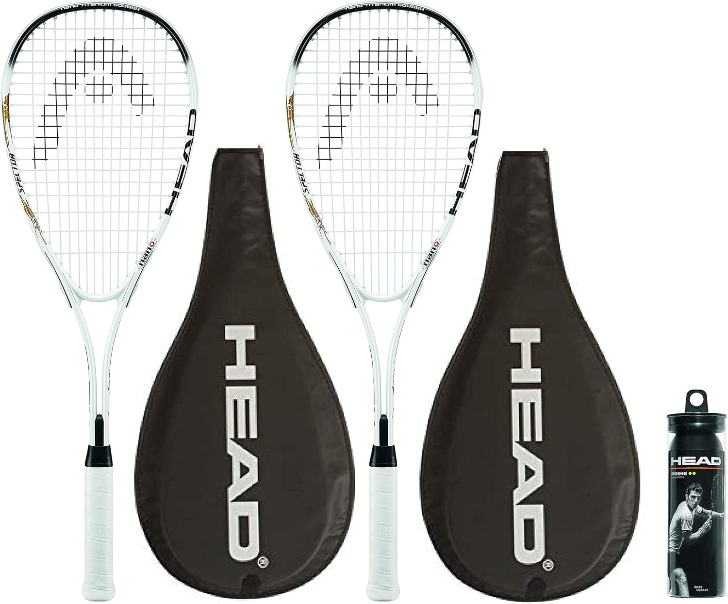 HEAD Nano Ti Spector Squash Set (2x Rackets, Pack of 3 Squash Balls