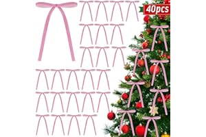 hvqeevf 40 PCS Pink Velvet Bows for Christmas Tree，5 x 7 Inch Premade Vintage Velvet Ribbon Bows Ornaments - Perfect for Christmas Tree Wreaths Garlands Gifts and Home Decor，3/8'' Width