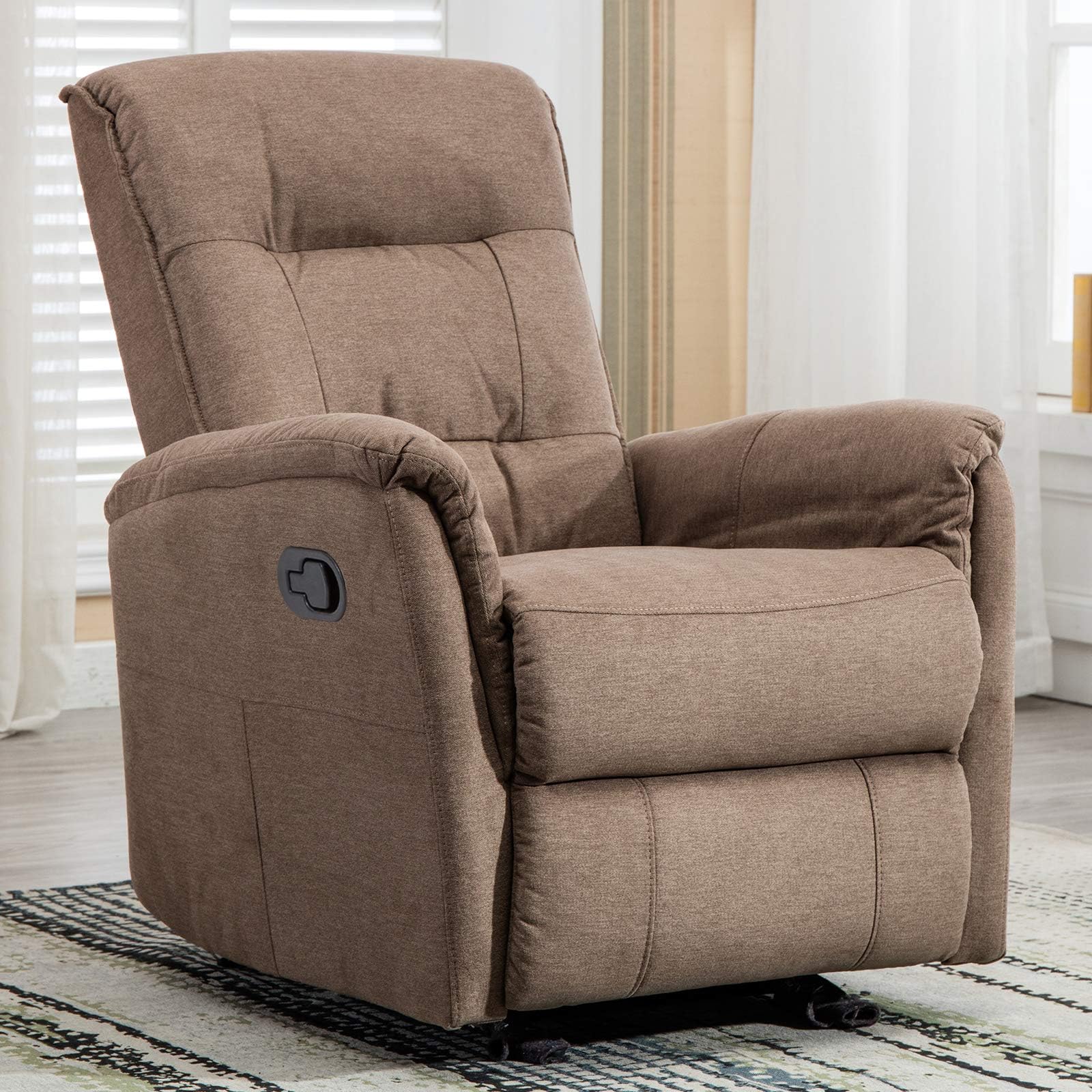 CANMOV Rocker Recliner Chair, Soft Fabric Manual Single Seat Reclining Chair, Smoky Grey
