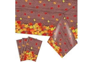 Kesfey 3 Pack Fall Wood Grain Maple Leaves Tablecloth 54 x 108 Inch Thanksgiving Party Tablecovers Disposable Waterproof Plastic Autumn Harvest Theme Table Cloth Rectangle for Dinner Home Table Decor