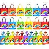 Aodaer 24 Pieces Rainbow Non-woven Gift Bags 9.8×9.8×3.1 Inch Party Favor Bags Reusable Goodie Bags Tote Treat Bags with Handles for Kids Birthday Wedding Party