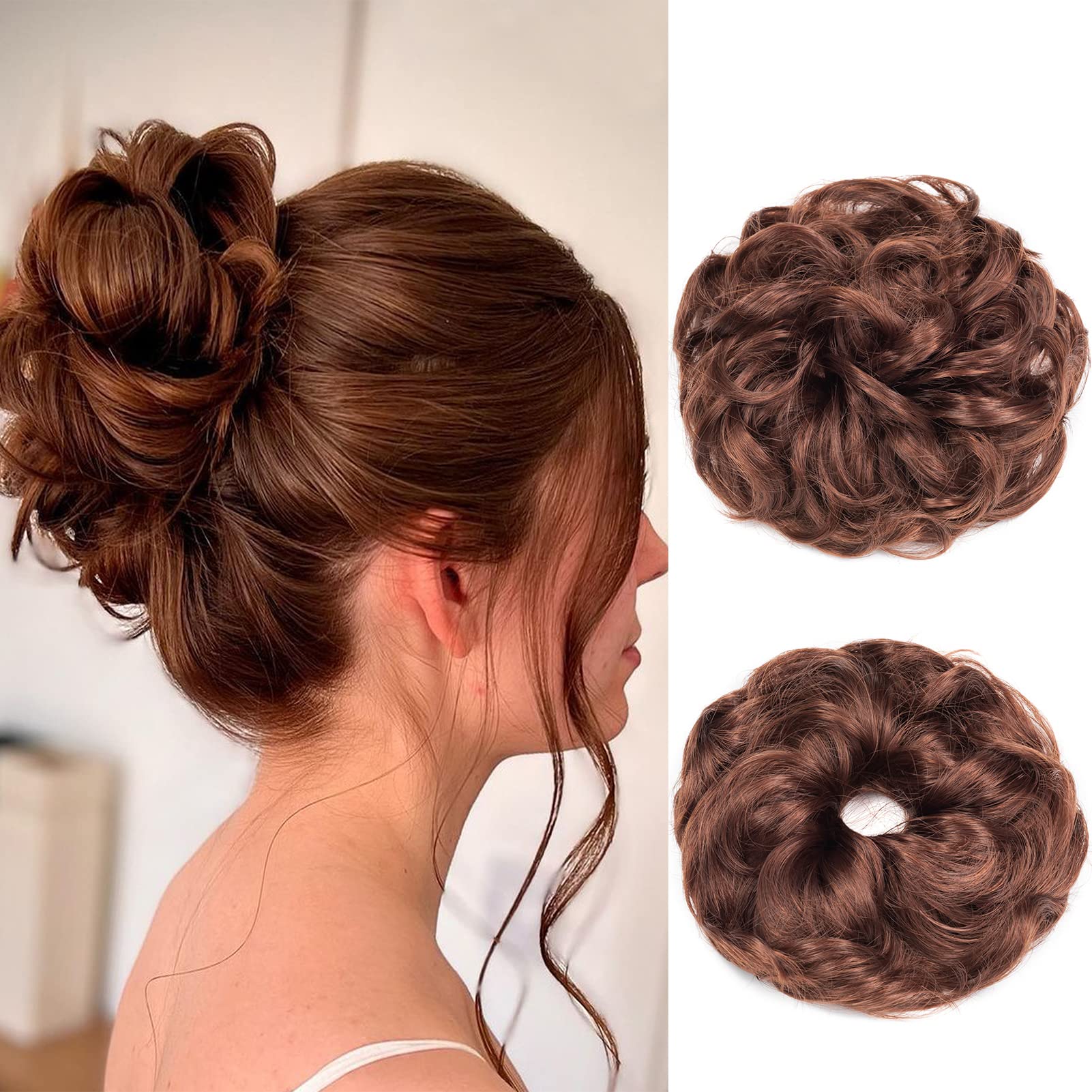 Gairyan Hair Scrunchies Hair Bun Hair Extensions Messy Bun Tousled Updo Curly Donut Hair Chignon Wavy Ponytail Hair Pieces for Women 40g (Auburn) — image 1