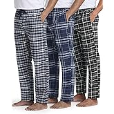 Real Essentials 3 Pack: Men's Soft Cotton Flannel Pajama Pants PJ Lounge Bottoms Elastic Waist Pockets (Big and Tall)