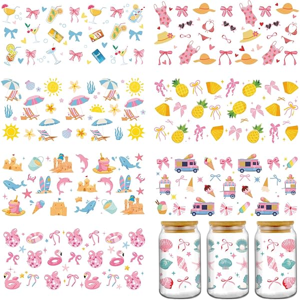 Dunzoom 2-Pack UV DTF Tumbler Wraps - Pink Bow Transfer Stickers With Tweezers & Scraper, 20x15cm - View #7