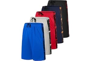 Real Essentials 5 Pack: Boys' Mesh Basketball Athletic Shorts with Pockets – Teen Kids Youth Quick Dry Soccer Running Gym
