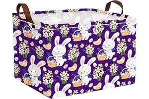 TUAUAN Large Easter Basket Folded Teen Eggs Box Canvas Empty Shelf Storage Bin Bunny Room Decor (Purple)