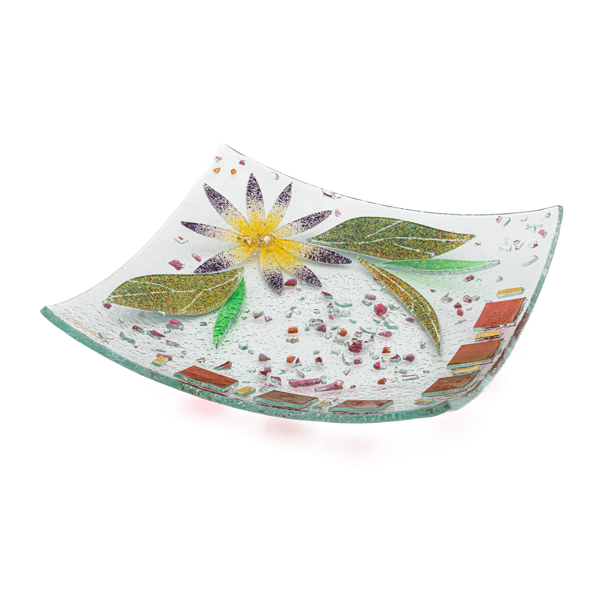 Sospiri Venezia Tidy Tray Ornament Plate Floral Decor Murano Glass Centerpiece Home Furnishing Decor Gift Handmade Made in Italy (Aster cm19x19 Square)
