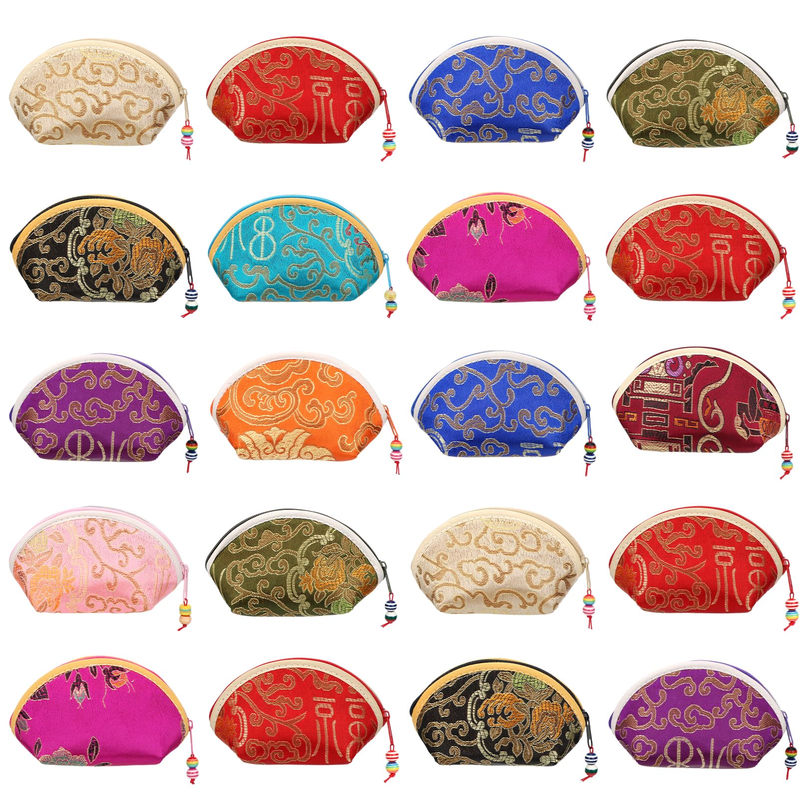 kilofly 20pc Chinese Silk Embroidered Brocade Gift Jewelry Coin Purse Pouch Set