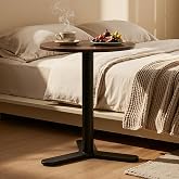 FLEXISPOT Adjustable Overbed Side Table &amp; End Table for Bed &amp; Sofa | Gas Lift Height, Space-Saving Base, Multi-Use Laptop,Snack &amp; Work Table for Home, Apartment, Kids &amp; Adults,Round Walnut Top