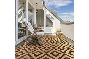 SAND MINE Waterproof Outdoor Rug 4x6 ft, Plastic Straw Area Rug, Large Floor Mat for Outdoors, RV, Patio, Backyard, Deck, Picnic, Beach, Trailer, Camping, Black & Brown Lattice