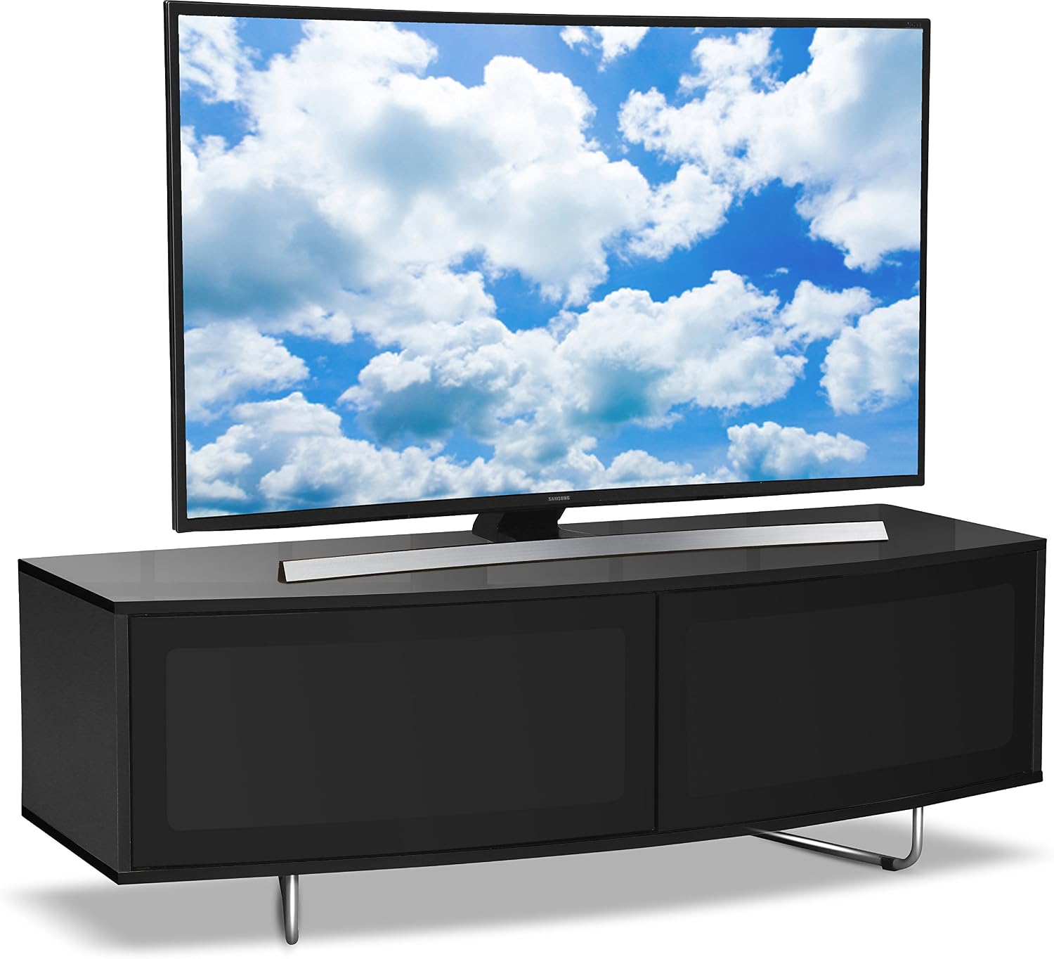 Centurion Supports Caru Gloss Black Beam-Thru Remote Friendly Super-Contemporary D Shape Design 32"-65" LED/OLED/LCD TV Cabinet