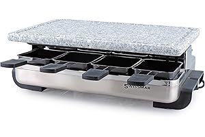 Swissmar KF-77081 Stelvio 8-Person Raclette Party Grill with Granite Stone Grill Top, Brushed Stainless Steel