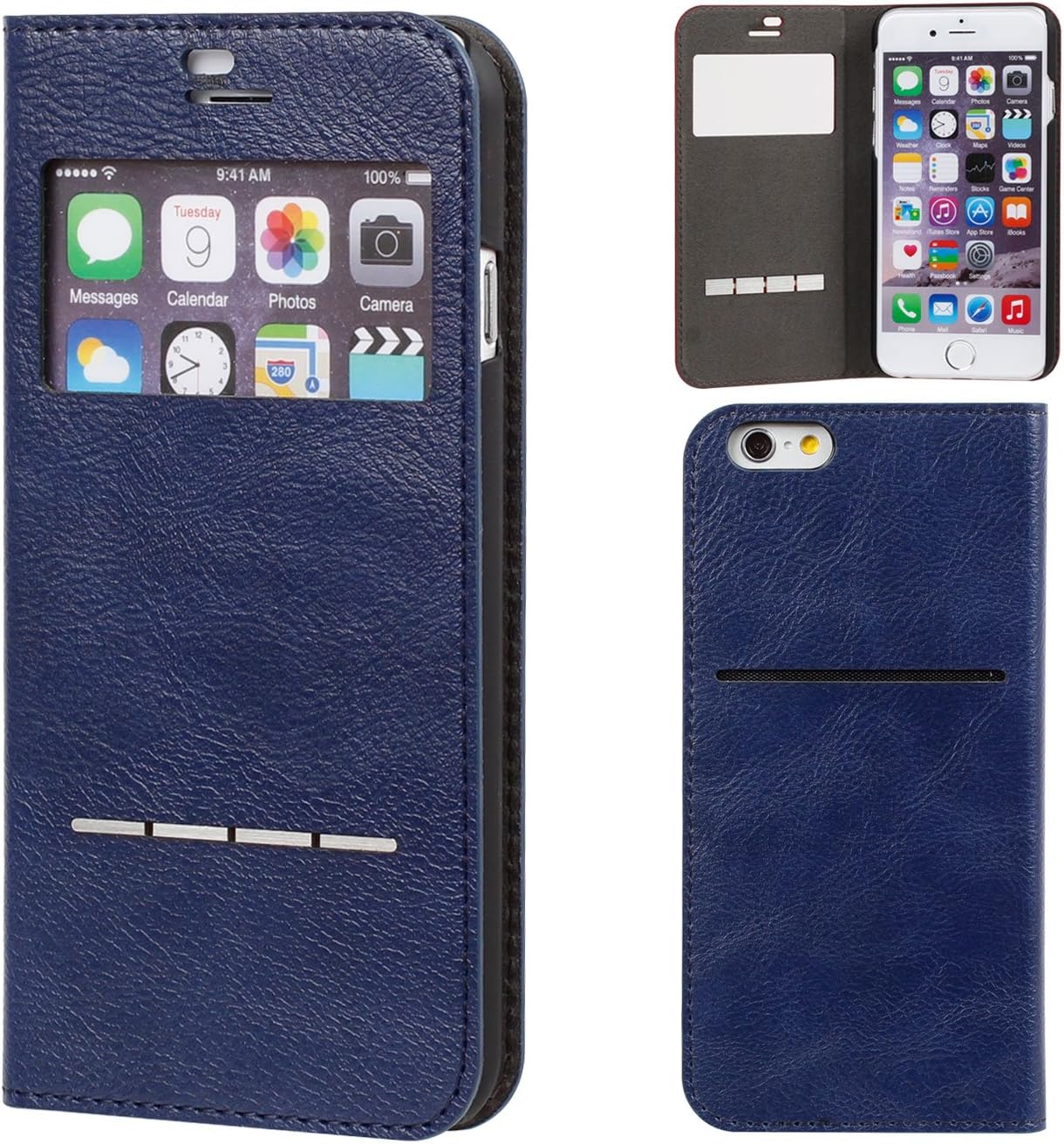 Amazon Co Jp Iphone6s Iphone6 ケース 手帳型 窓付き カバー カード収納 ウィンドウ フリップ ネイビー 家電 カメラ