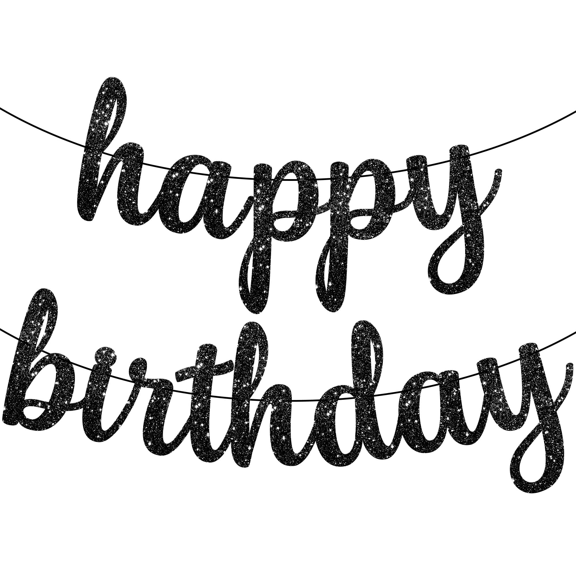 Photo 1 of KatchOn, Glitter Cursive Black Happy Birthday Banner - Pre-Strung, 10 Feet | Happy Birthday Sign | Birthday Decorations for Women, Men, Boys and Girls | Halloween Birthday Party Decorations
