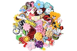 AXEN 60PCS Embroidered Iron on Patches DIY Accessories, Random Assorted Decorative Patches, Cute Sewing Applique for Jackets, Hats, Backpacks, Jeans, 60 Pieces Package