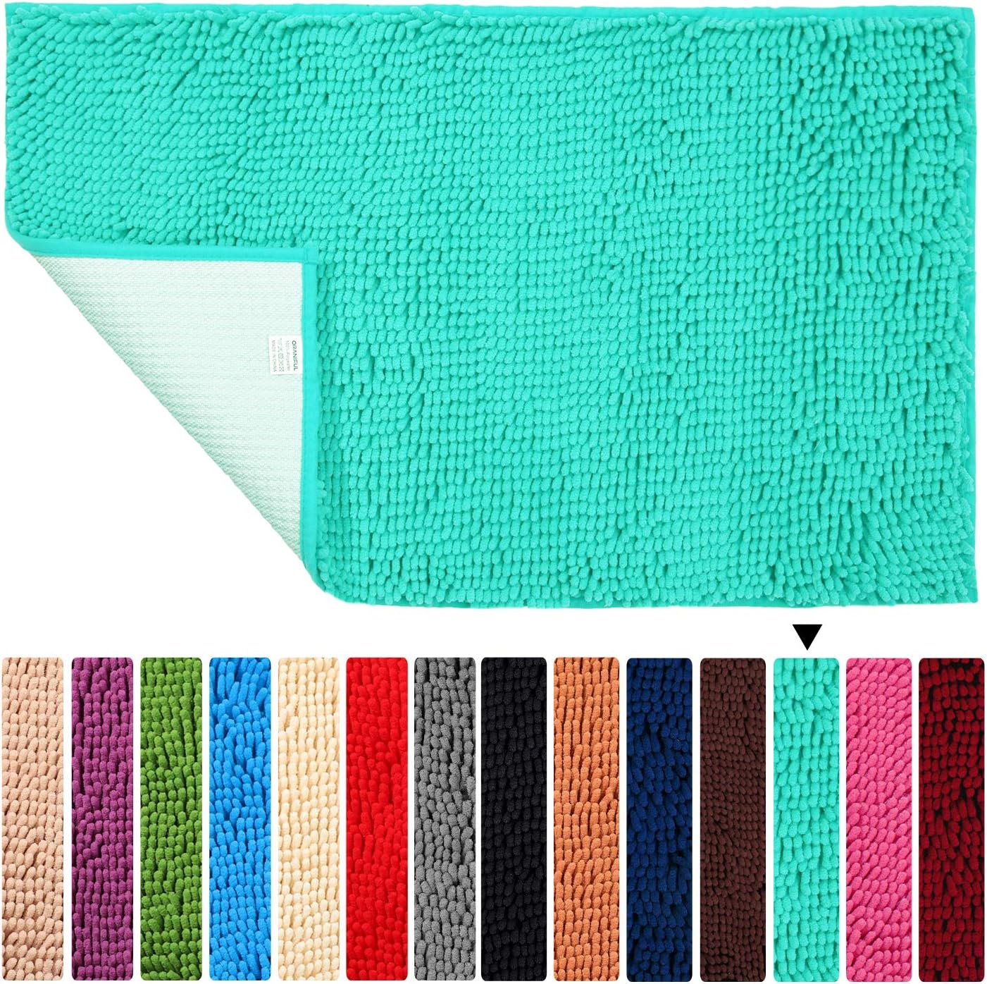Light Green Bathroom Rugs Floor Non Slip Bath Mat ORANIFUL Microfiber Plush Super Water Absorbent Machine Wash/Dry Shaggy Carpet Toilet Extra Soft 17.5"x 24"