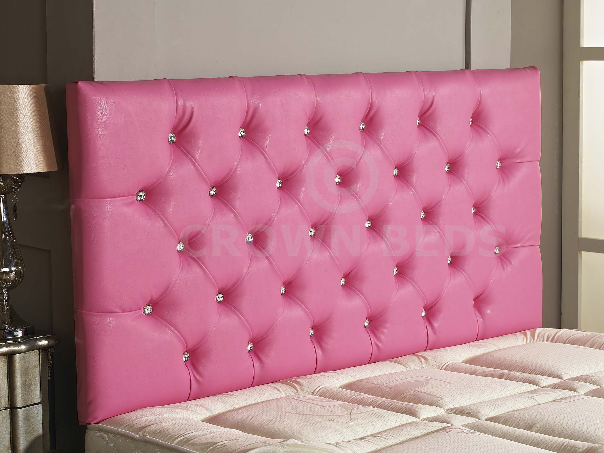 CROWNBEDSUK DIAMANTE FAUX LEATHER HEADBOARD (PINK, 6FT)