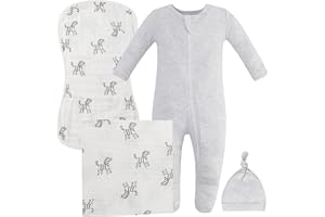 Owlivia Organic Take Me Home Outfit Set, Newborn Baby Boy Girl Footed Pajama Hat and Muslin Blanket Gift Set,3 Pcs