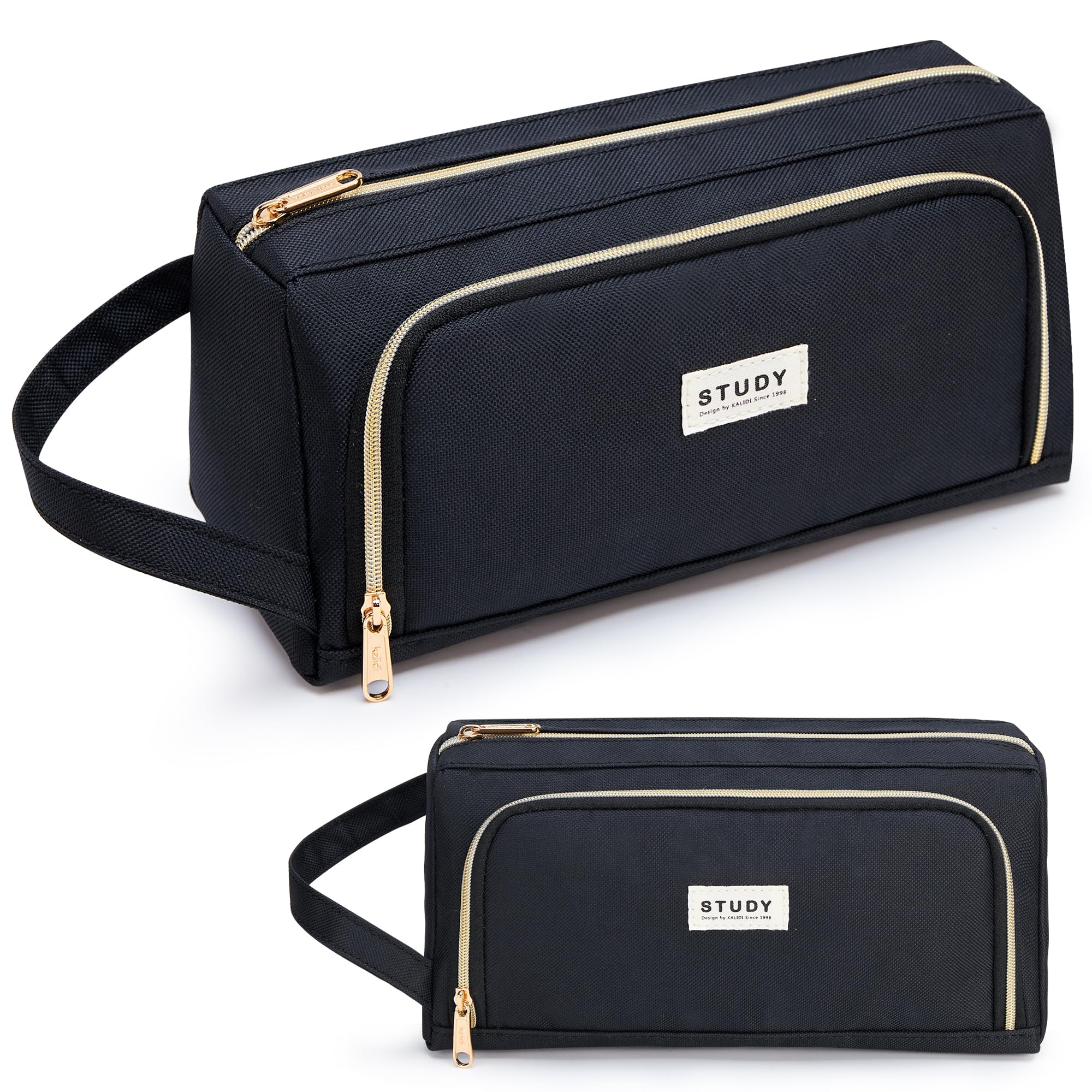 KALIDI Large Pencil Case for Girls and Boys Waterproof - Cute Pencil Case for Girls Secondary School Big Capacity Pencilcase with Zipper & Compartments Aesthetic Pencil Pouch for Women, Black — image 1