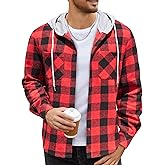 COOFANDY Men's Flannel Hoodie Plaid Shirt Long Sleeve Button Down Casual Shirt Jacket Lightweight Fall Shacket