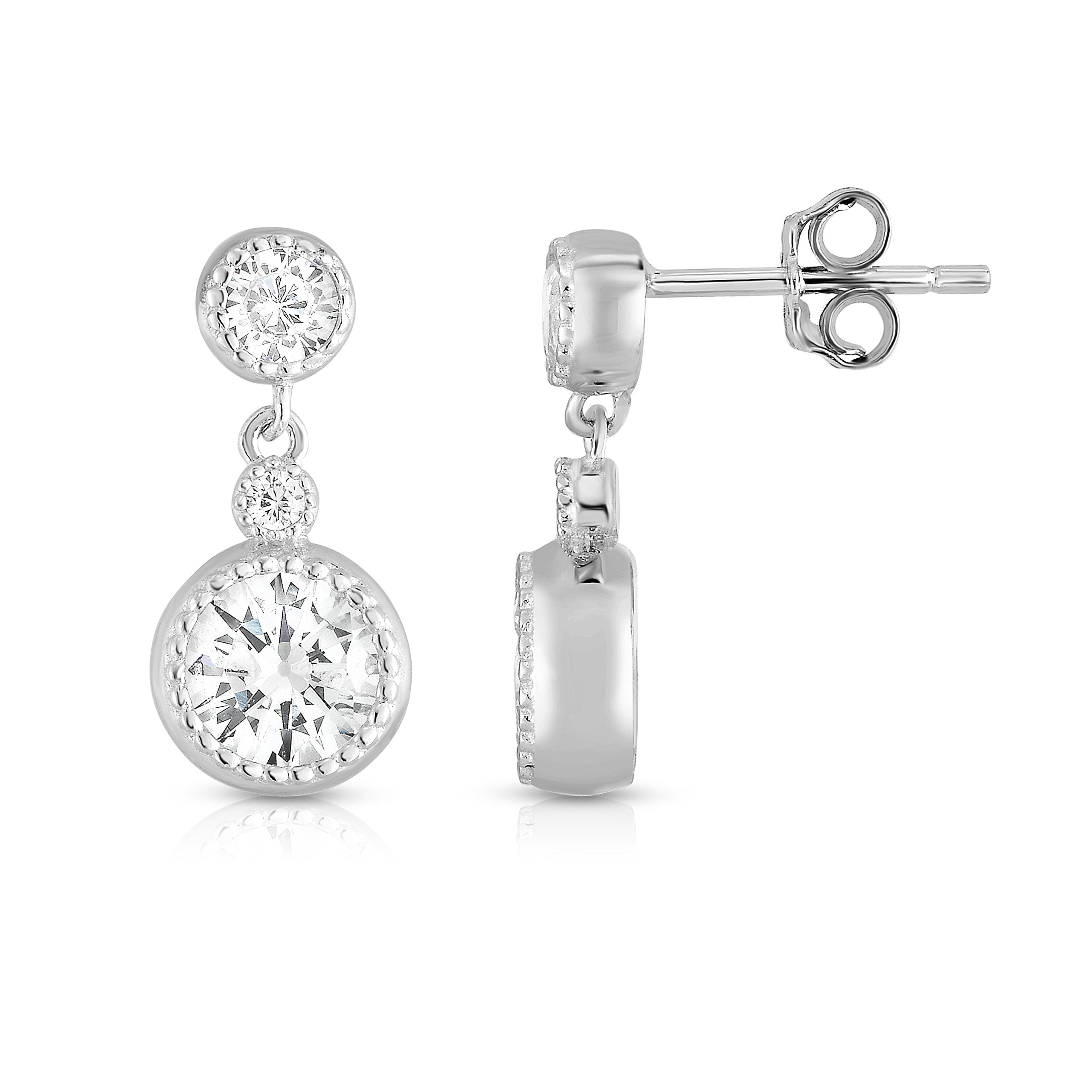 Spoil Cupid Rhodium Plated Sterling Silver Cubic Zirconia Milgrain Dangle Drop Earrings