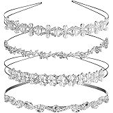 TecUnite 4 Pieces Rhinestones Wedding Headbands Crystal Flower Girl Leaves Crown Headband Tiara Women's Faux Pearl Rhinestones Headdress for Bride Bridesmaids Wedding Party (Style Set 1)