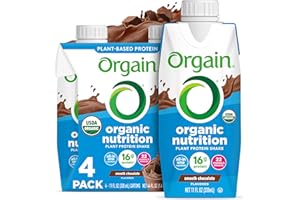 Orgain Organic Nutritional Vegan Protein Shake, Smooth Chocolate - 16g Plant Based Protein, Meal Replacement, 22 Vitamins & Minerals, Fruits & Vegetables, Gluten Free, Non-GMO, 11 Fl Oz (Pack of 4)