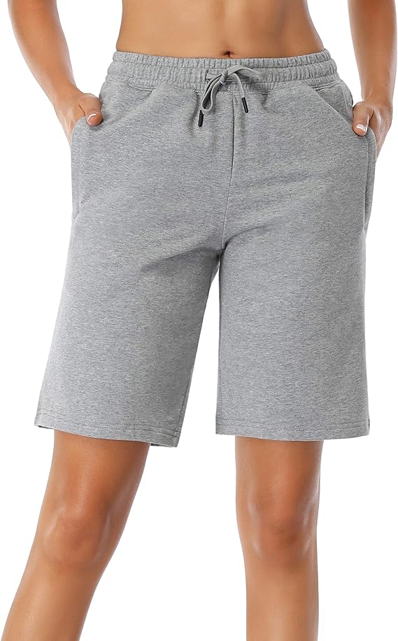 SEVEGO Women's 10'' Inseam Cotton Bermuda Shorts with 3 Pockets