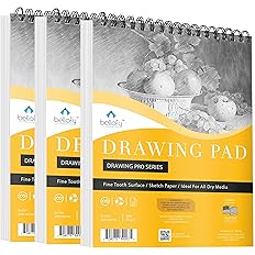Bellofy 3 x Drawing Paper Pads 9” x 12” | 300 Sheets | 60lbs 85g | Acid Free Sketchbook Paper for Dry Media | Top Spiral Boun