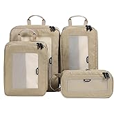 EPICKA TripCozy Compression Packing Cubes - 4 Set Durable Travel Organizer Bags with Mesh Top, Expandable Travel Accessories for Carry on, Luggage, Suitcase, Backpack (Khaki)