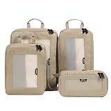 EPICKA TripCozy Compression Packing Cubes - 4 Set Durable Travel Organizer Bags with Mesh Top, Expandable Travel Accessories for Carry on, Luggage, Suitcase, Backpack (Khaki)