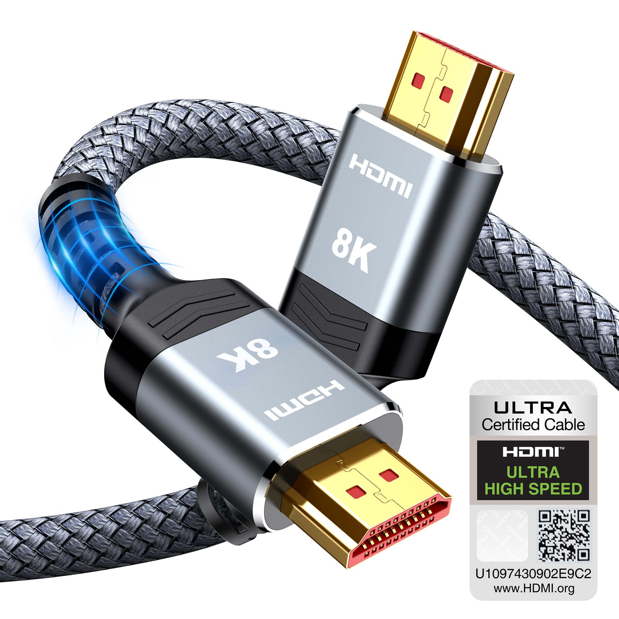 10K 8K HDMI Cable 2M Certified, Snowkids HDMI 2.1 Cable Ultra HD High Speed 48Gbps, 8K@60Hz 4K@120Hz HDMI Lead eARC HDR10 HDCP 2.2/2.3, Compatible for PS5/4 for X-box/HDTV/Blu-ray — image 1