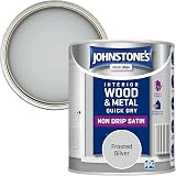 Johnstone's Wood Metal Satin Paint Frosted Silver 750ml Water Based Quick Dry