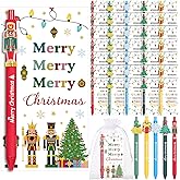 Marspark 60 Set Merry Christmas Gifts Bulk Christmas Ballpoint Pens and Greeting Cards Set with Bag Twist Ties for Employee Coworker Teacher Student School Office Home Party Favor