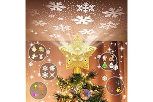 GIGART Christmas Tree Topper Lighted with 5 Projection Modes, Christmas Star Tree Topper Built-in LED Rotating Lights, Gold 3D Glitter Dynamic Projection for Christmas Tree Decorations