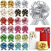 24 pcs Gift Bow Ribbon Gold Rim Pull Bows for Gift Baskets Warpping Christmas Party Bright Mix Colors Organza Warp Bows Boxes Flower Valentine's Day(Mixed Colors-D, 6 Inch)