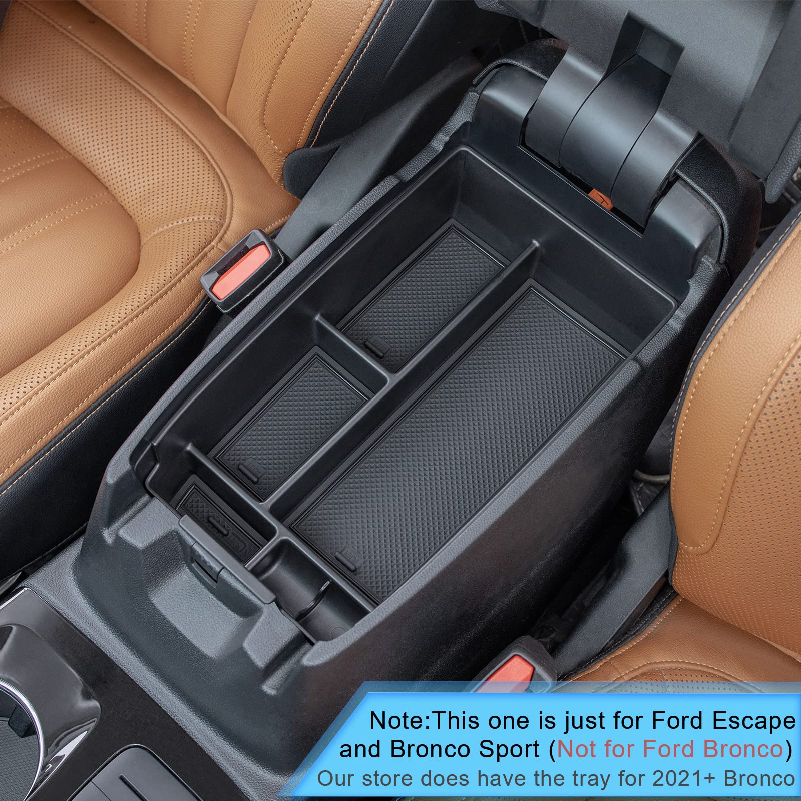 TOPINSTALL Center Console Organizer Compatible with Bronco Sport 2021-2025/Ford Escape 2020-2025 Accessories, Armrest Box Long Compartment Storage Tray Coin Container-Black