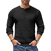 COOFANDY Men's Henley Knit Sweater Long Sleeve Button Pullover Sweater Casual Waffle Texture Fashion Henley Sweater