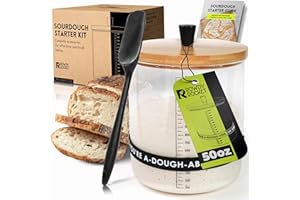 ROWDY ROCKET Sourdough Starter Kit with 50oz Jar for Gluten-Free and Regular Baking - Stylish Jar with Easy Instructions and Recipes