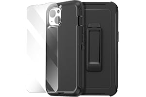 AICase for iPhone 14 Case with Belt-Clip Holster, Glass Protector, Heavy Duty Drop Protection Full Body Rugged Shockproof/Dus