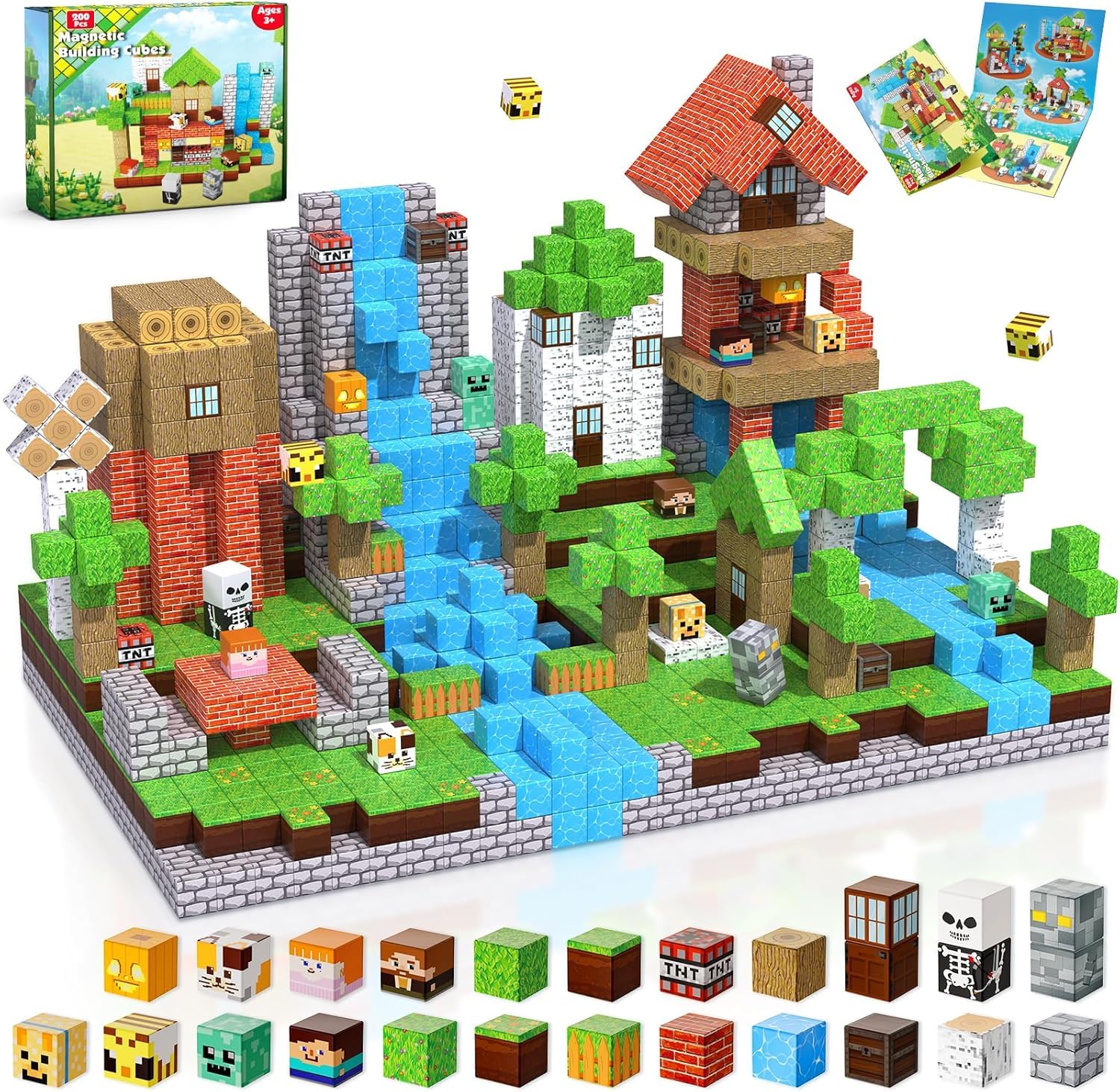 Goody King 200PCS Magnetic Blocks, 2026 Upgraded Magnetic Building Cubes Forest River Set, STEM Stacking Toys for Kids Ages 3+, Indoor Construction Magnets, Birthday Easter Gifts for Boys Girls